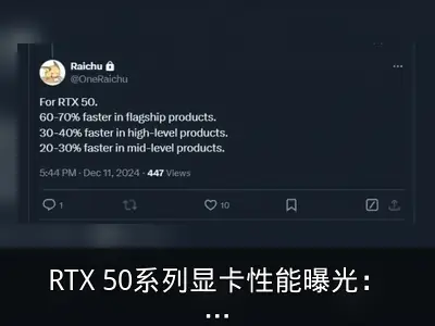 RTX 50系列显卡性能曝光：旗舰级最高提升70%