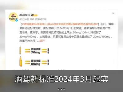 酒驾新标准2024年3月起实施，更严更科学