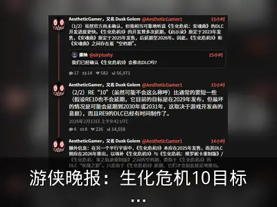 游侠晚报：生化危机10目标2029年，生灵重塑获好评