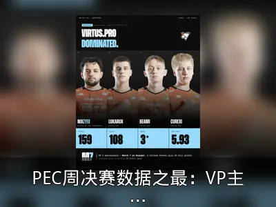PEC周决赛数据之最：VP主宰，Hakatory单场9杀